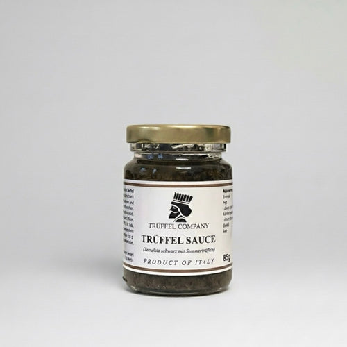 Schwarze Trüffelsauce mit echtem Sommertrüffel (85g Glas) bei Trüffel Company kaufen