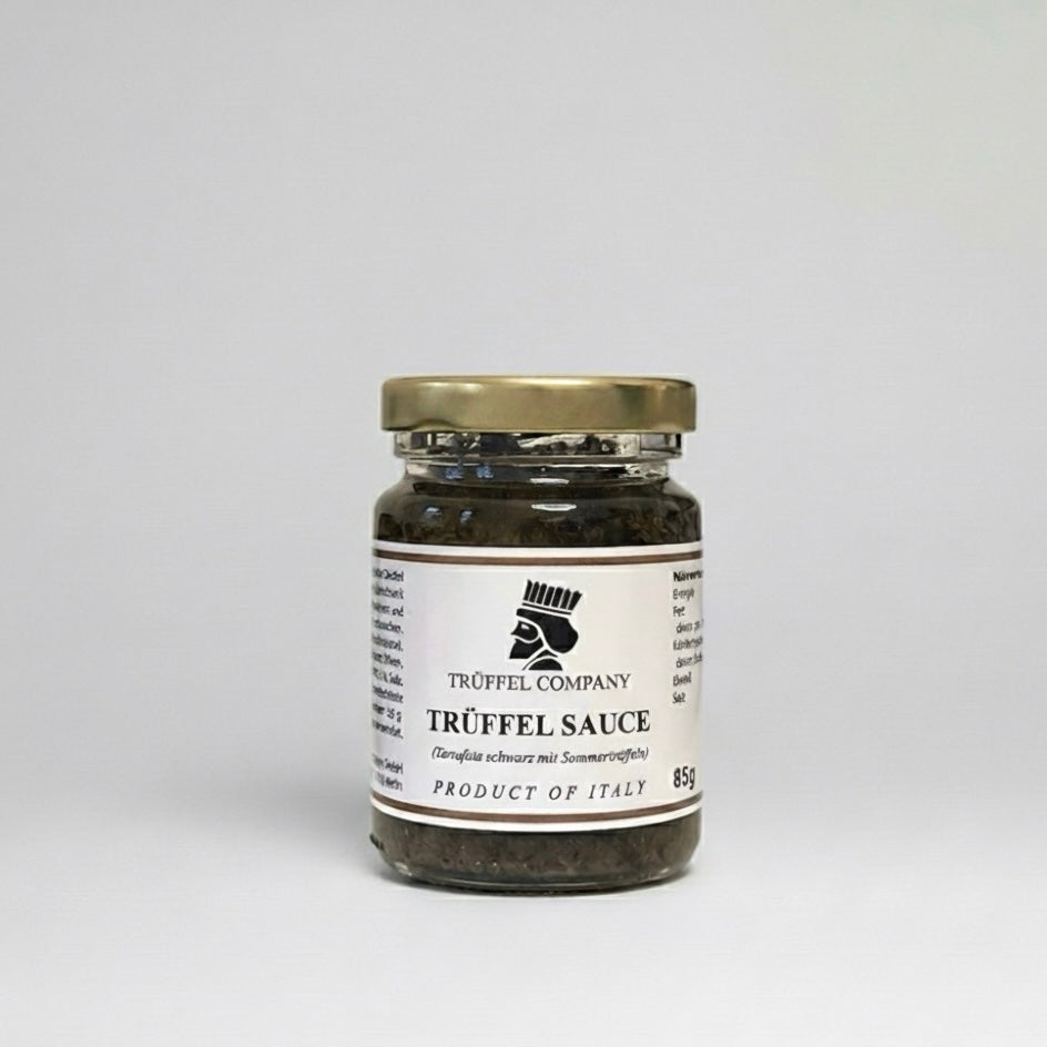 Schwarze Trüffelsauce mit echtem Sommertrüffel (85g Glas) bei Trüffel Company kaufen