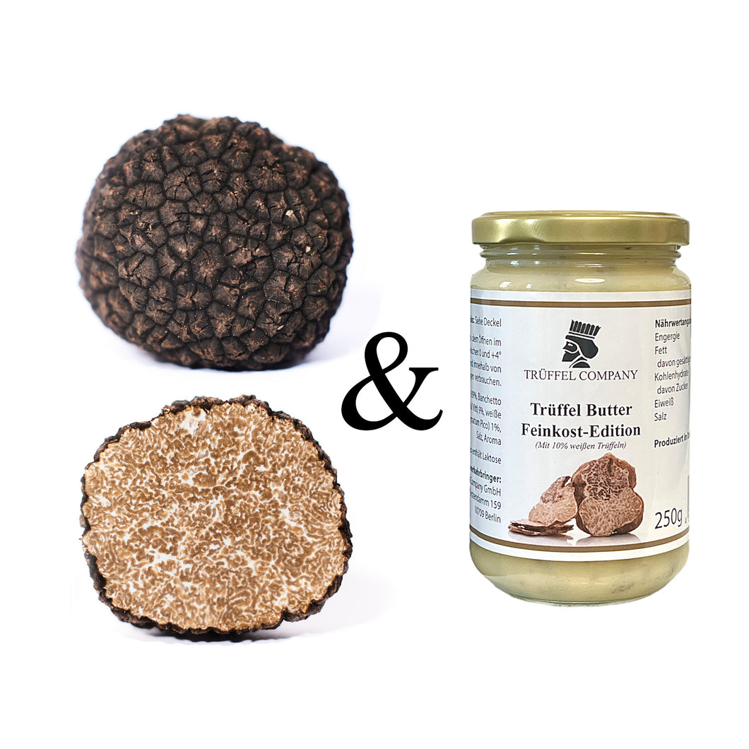 Vorteilsset -( Herbsttrüffel 100g & Trüffelbutter mit 10% Weißen Trüffeln 250g Glas )